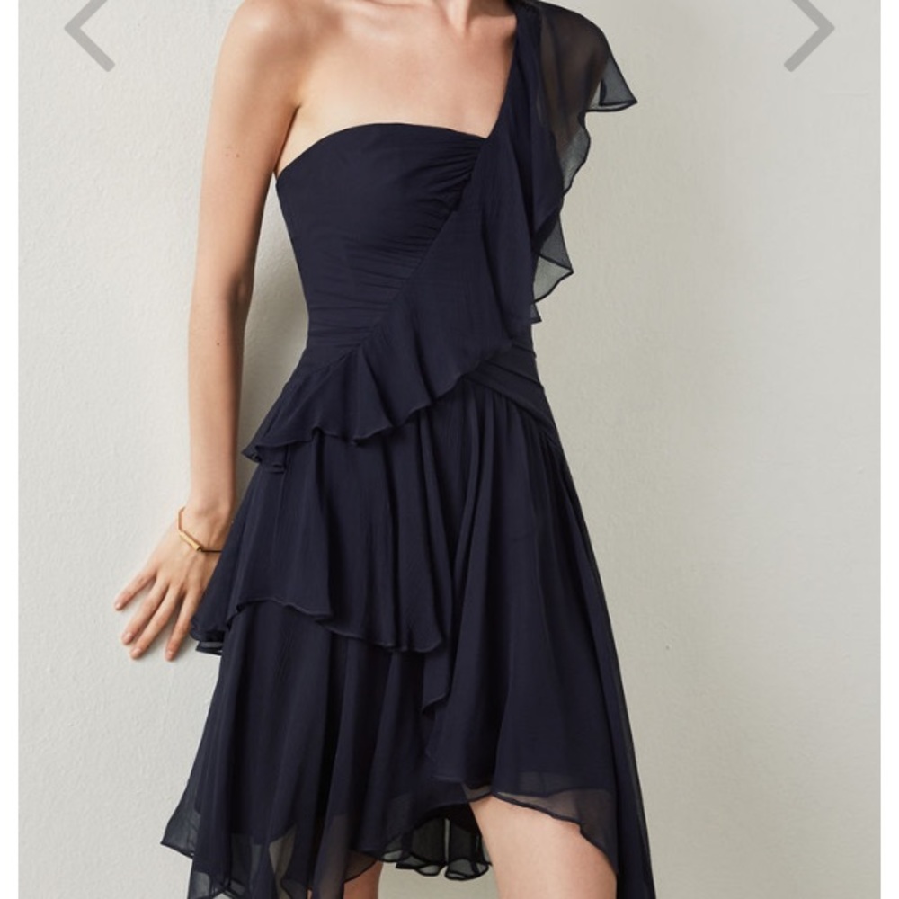 BCBG asymmetrical silk chiffon dress. NWOT